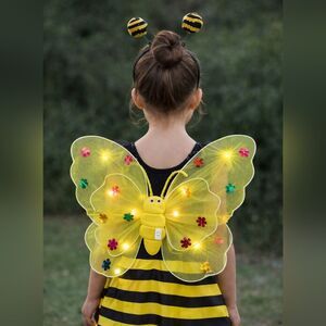 Yellow Butterfly Light Up Costume Wings Kids  Sheer Tulle Floral Appliqué Fairy